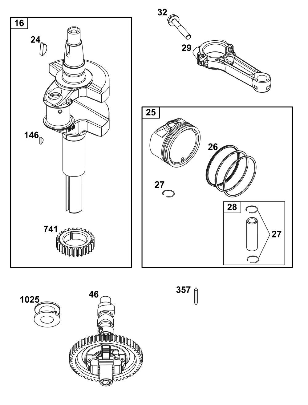 Crankshaft Group Diagram and Parts List for 305777-0160-B5 200000 - 399999 Briggs and Stratton Engine